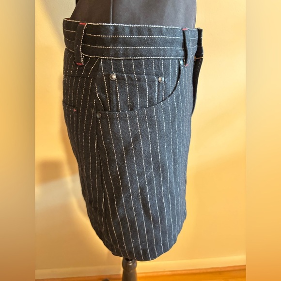 GAP Y2K 2000s Black Wool White Pinstripe 5 Pocket Pencil Straight Mini Skirt 6 - Picture 3 of 5